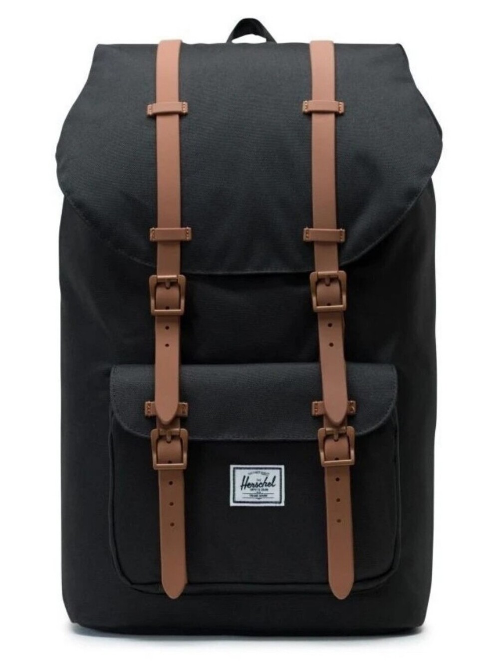 Rare Herschel Supply Company Little America Black Backpack with Brown Straps
